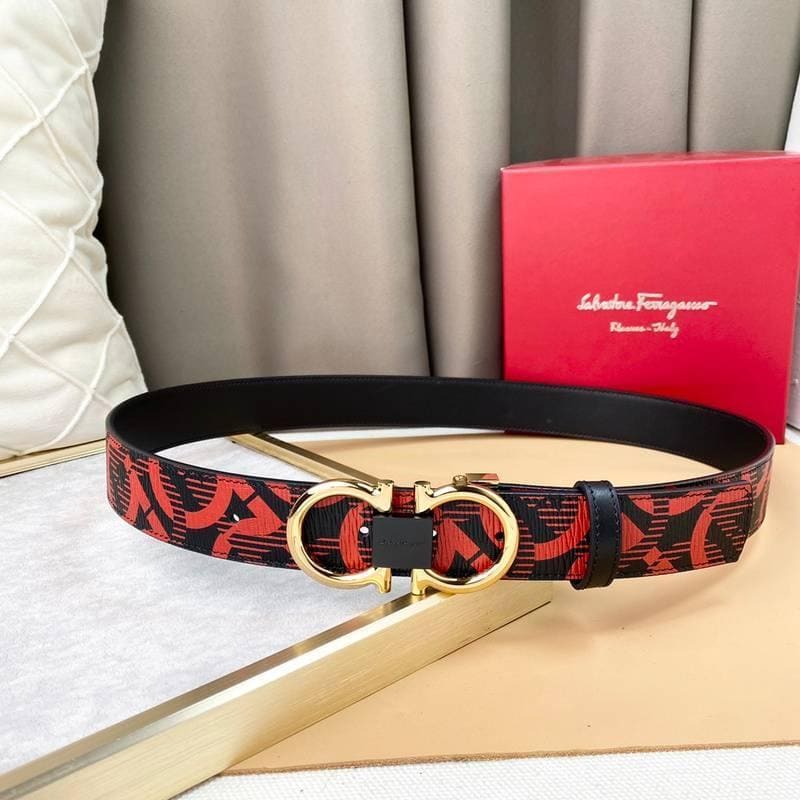 Salvatore Ferragamo Adjustable & Reversible Logo All Over Men Belt 'Red/Black' | Banlieue91