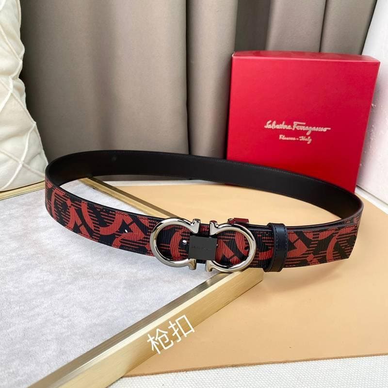 Salvatore Ferragamo Adjustable & Reversible Logo All Over Men Belt 'Red/Black' | Banlieue91