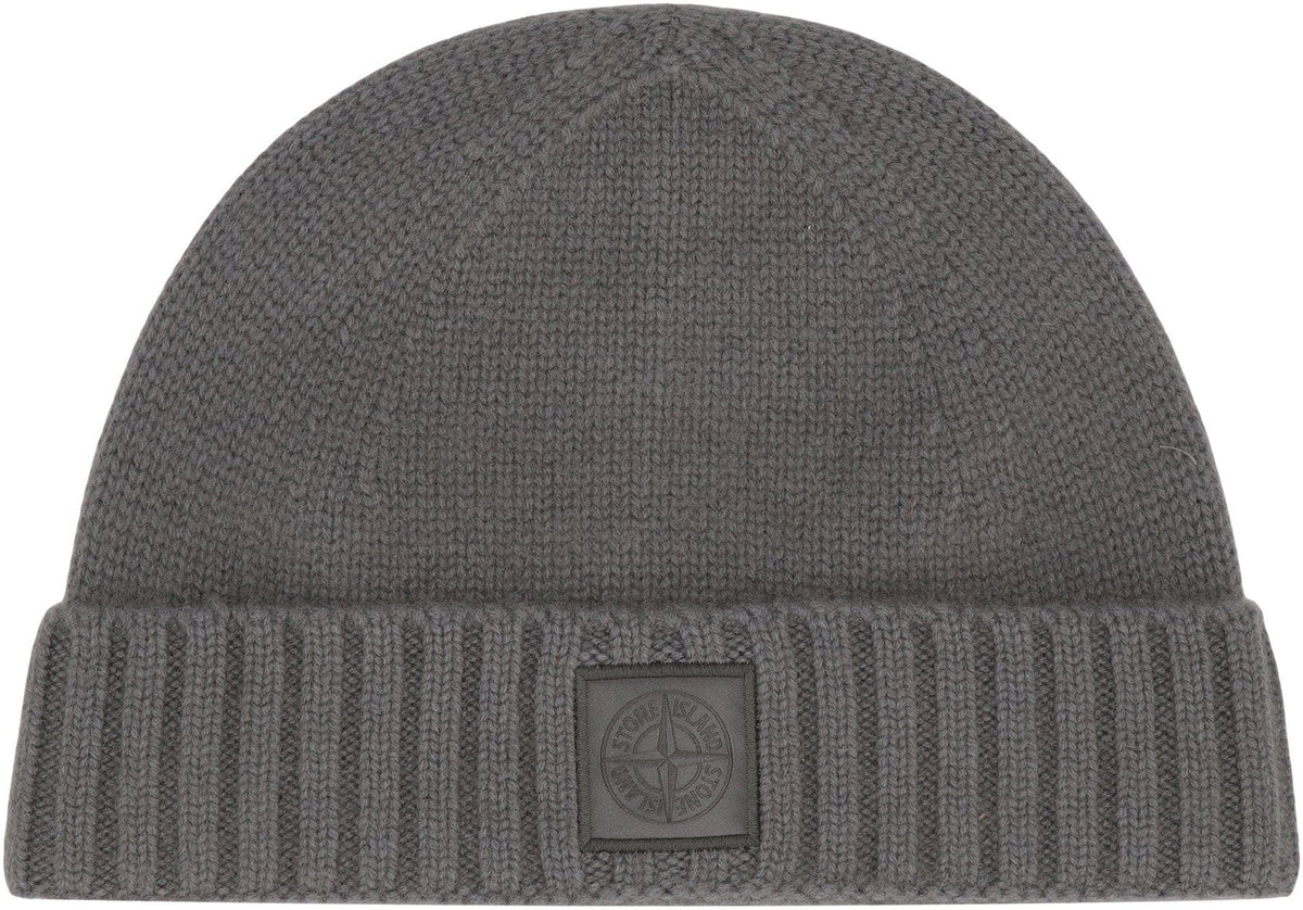 STONE ISLAND Cashmere Hat with Ribbed Cuff and Monochrome Logo | Banlieue91