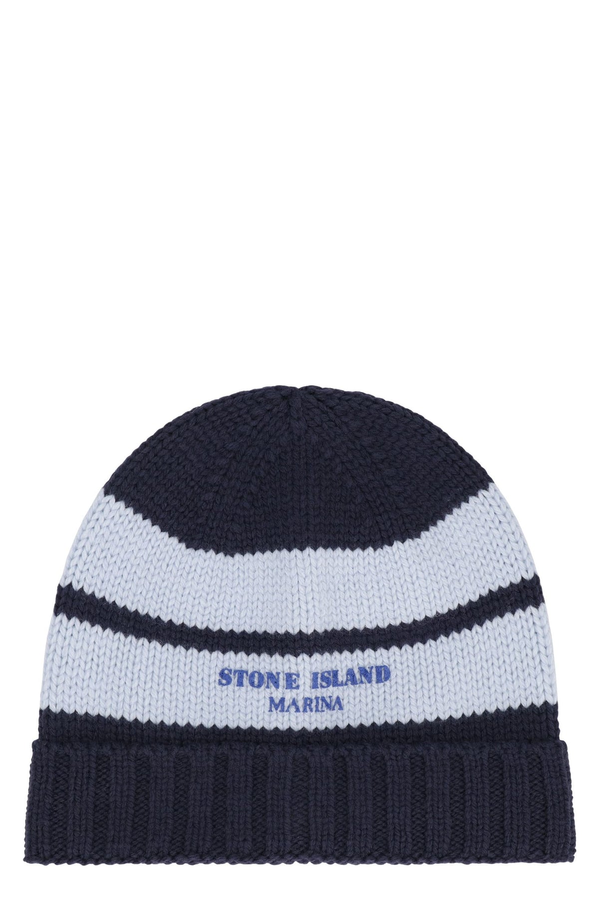 STONE ISLAND Wool Knit Hat with Contrast Stripes and Ribbed Cuff | Banlieue91