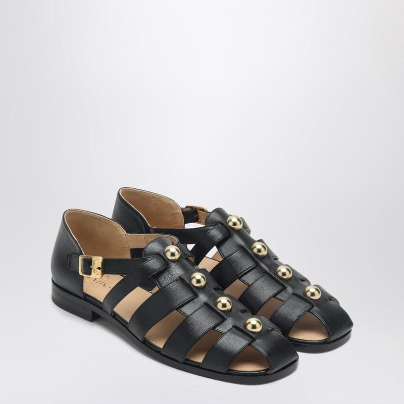 Valentino Garavani Black Leather Fisherman Sandals With Studs | Banlieue91