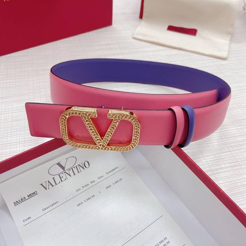 Valentino V logo Hammered Buckle Reversible Wide Signature Belt 'Pink/Purple' | Banlieue91