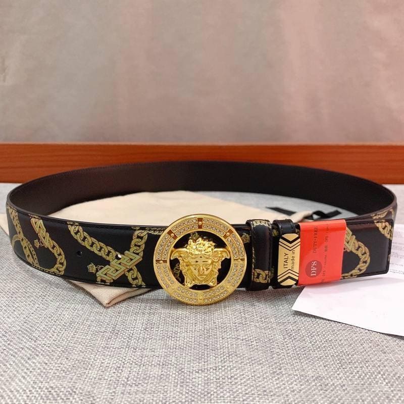Versace Black Leather Vitello Belt Gold Medallion Buckle | Banlieue91