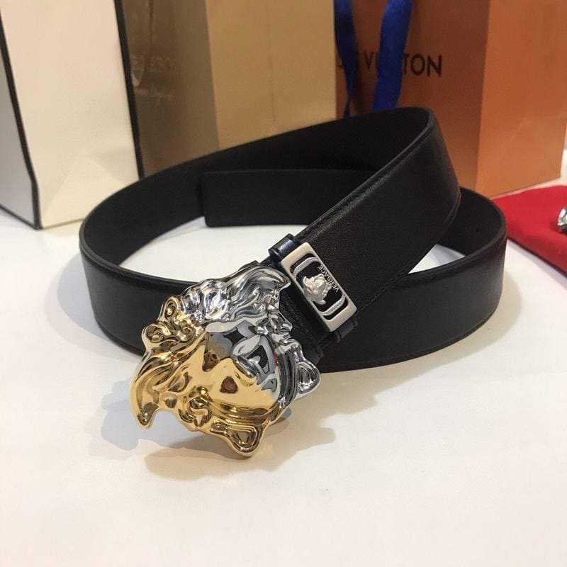 Versace Medusa 2 Tone Skinny Belt Black Leather | Banlieue91