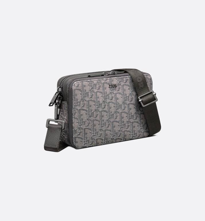 Zipped Pouch with Strap Grey and Black Dior Oblique Jacquard | Banlieue91