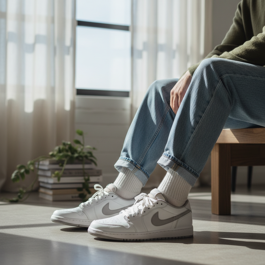 designer handbags and shoes on marble surface in soft natural light