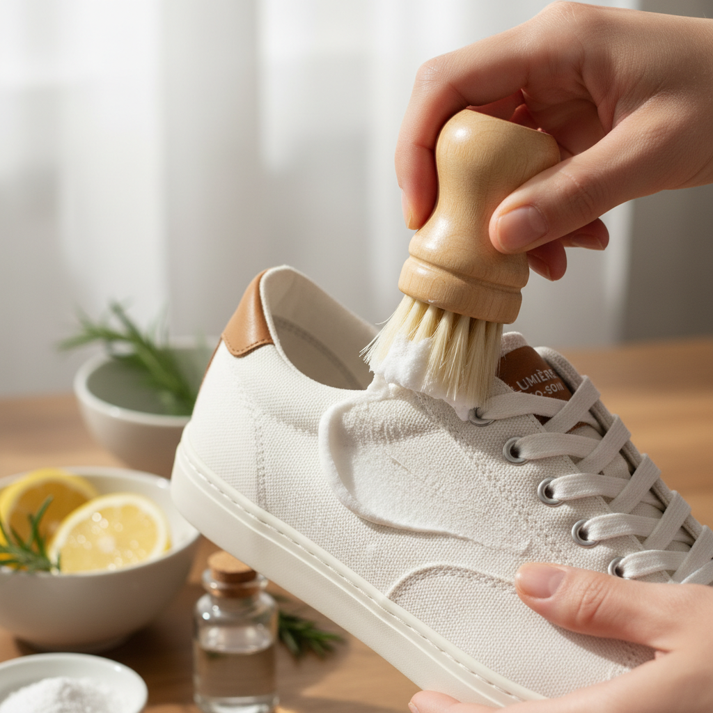 designer clothing and accessories styled on marble with soft natural light and warm tones