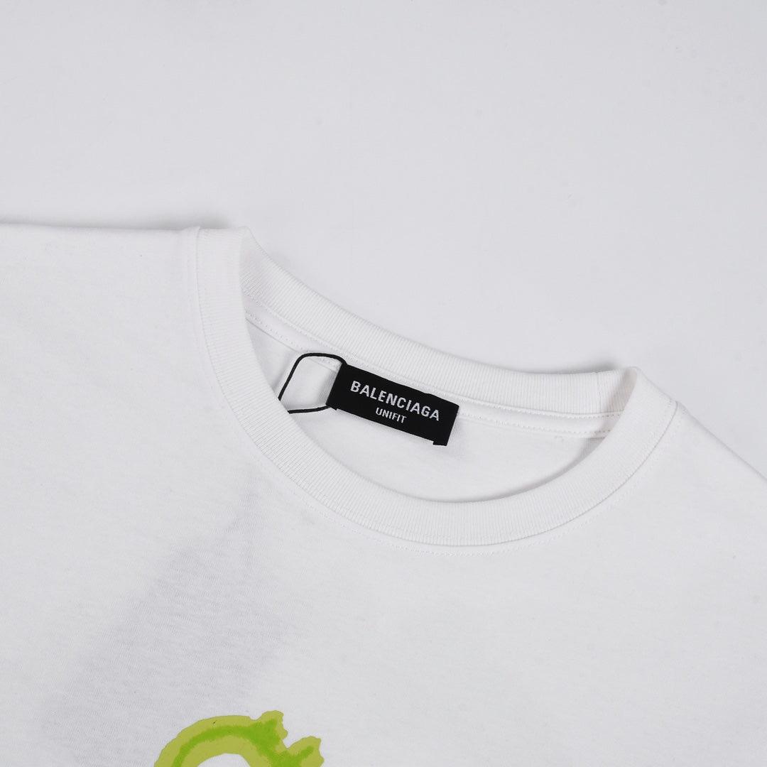 Balenciaga White & Green T-Shirt Without Collar - Banlieue91