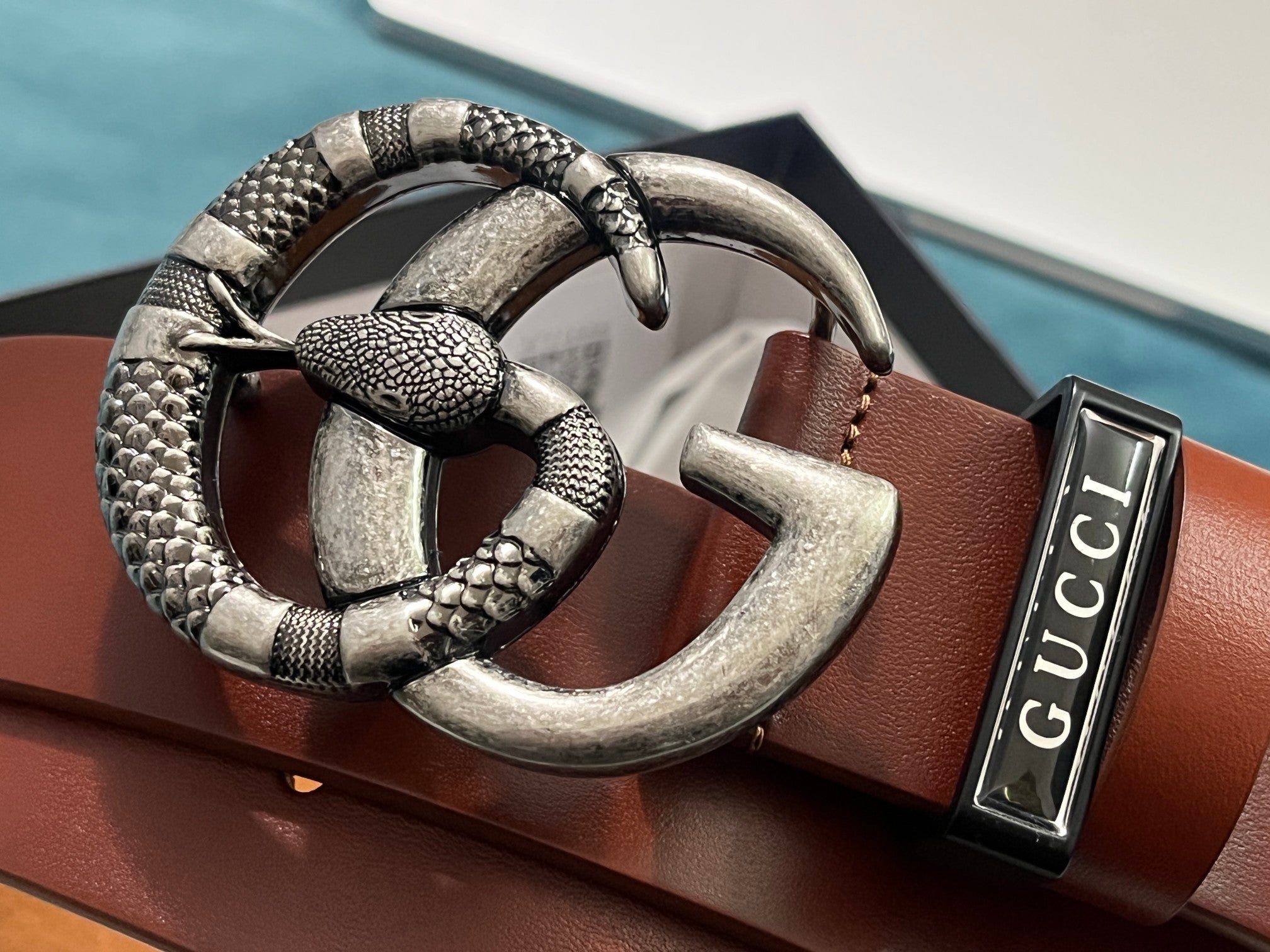 GUCCI Embellished coated-canvas and leather belt 'Brown' - Banlieue91