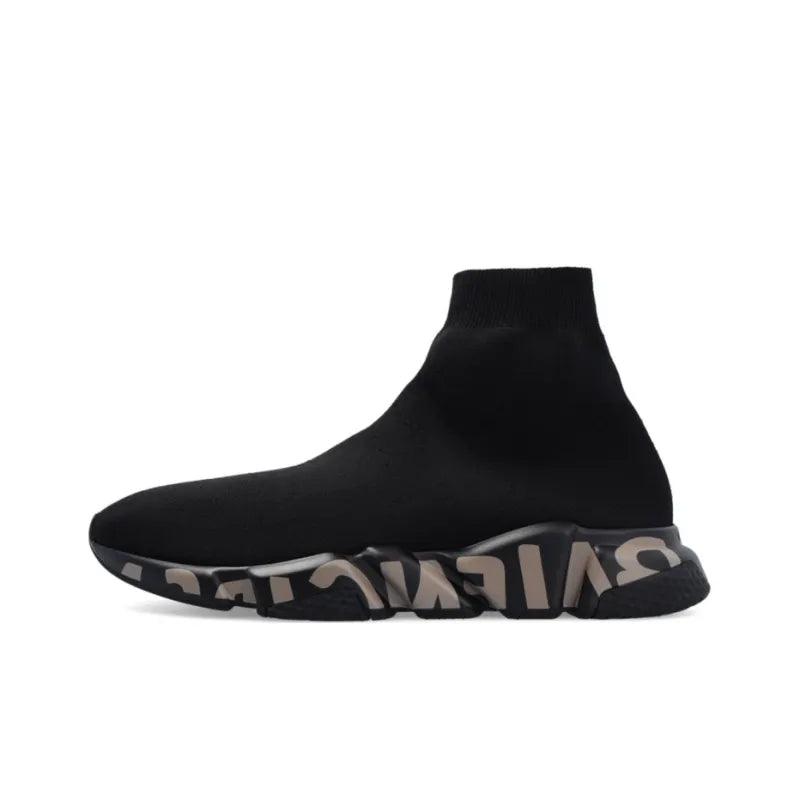 Balenciaga Speed Graffiti Trainers Black Dark Beige - Banlieue91 -