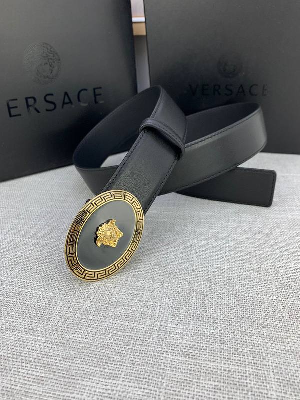 Versace Black Leather Vitello Belt Gold Medallion Buckle - Banlieue91