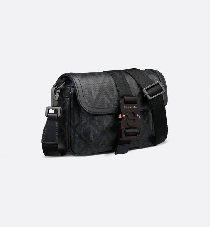 Mini Dior Hit the Road Messenger Bag with Flap Black Coated Cotton Canvas with CD Diamond Print - Banlieue91