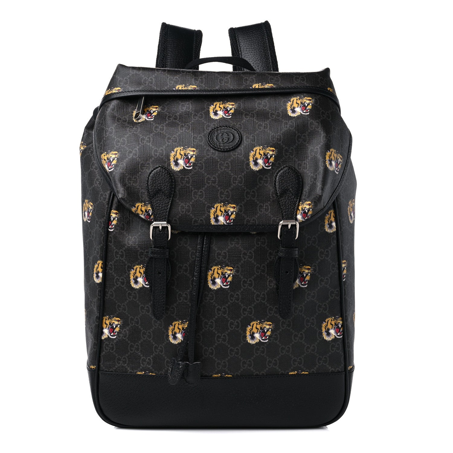 Gucci GG Supreme Monogram Azalea Calfskin Tigers Medium Retro Interlocking G Backpack Black - Banlieue91