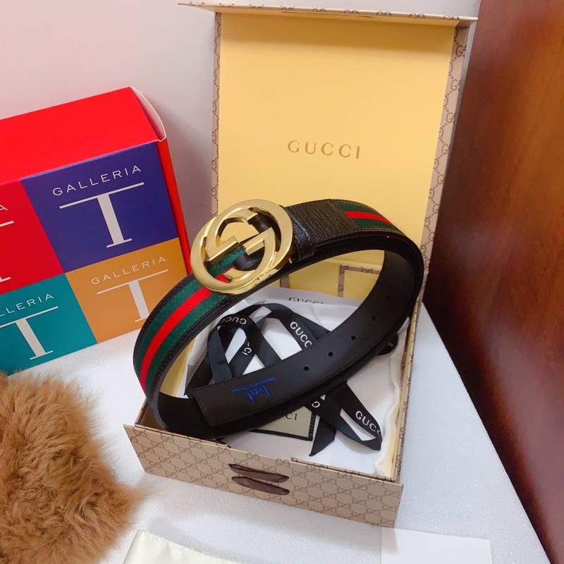 GUCCI Embellished coated-canvas and leather belt 'Black/Green/Red' - Banlieue91