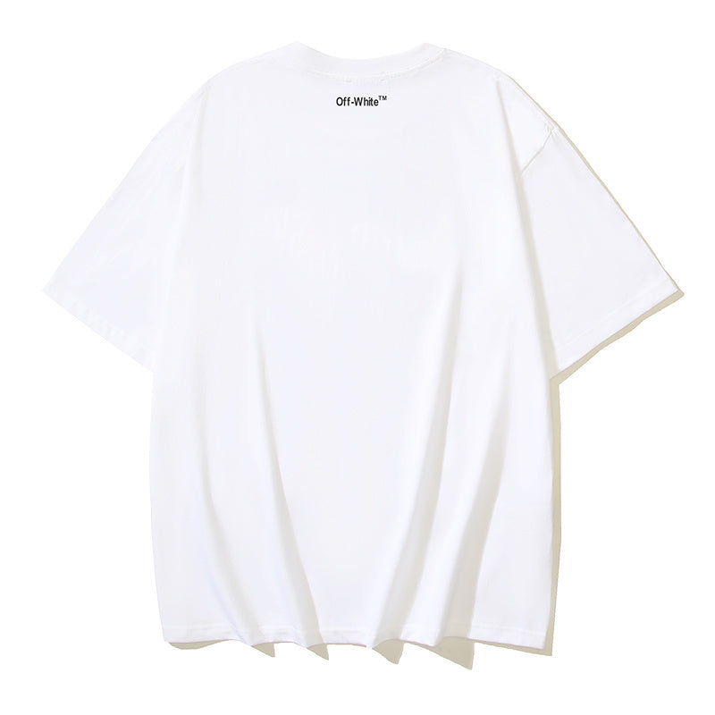 Close-up view of the Off-White Logo Cotton T-Shirt 'White' displaying the premium cotton texture and classic crew neckline design.