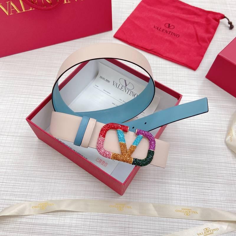 VALENTINO GARAVANI V logo Rainbow Reversible Leather Belt 'Beige/Sky Blue' - Banlieue91