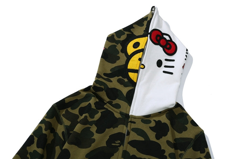 BAPE Sanrio Milo Hello Kitty Split Face 1st Camo Full Zip Hoodie A Bathing Ape Green - Banlieue91