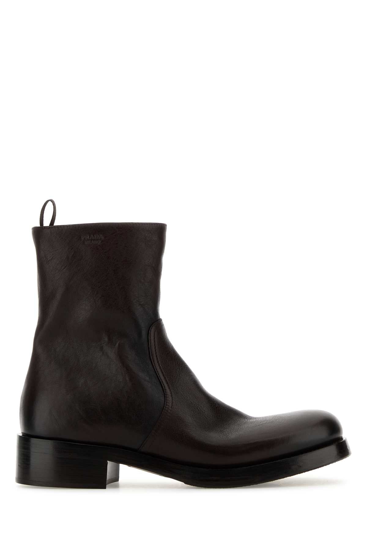 PRADA Leather Ankle Boots for Women - SS26 Collection - Banlieue91 -
