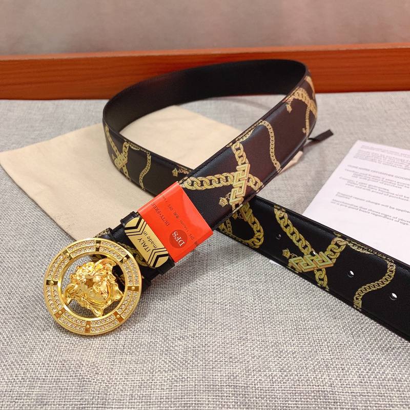 Versace Black Leather Vitello Belt Gold Medallion Buckle - Banlieue91