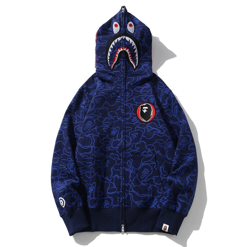 BAPE Line Camo Shark Full Zip Hoodie A Bathing Ape 'Navy' - Banlieue91