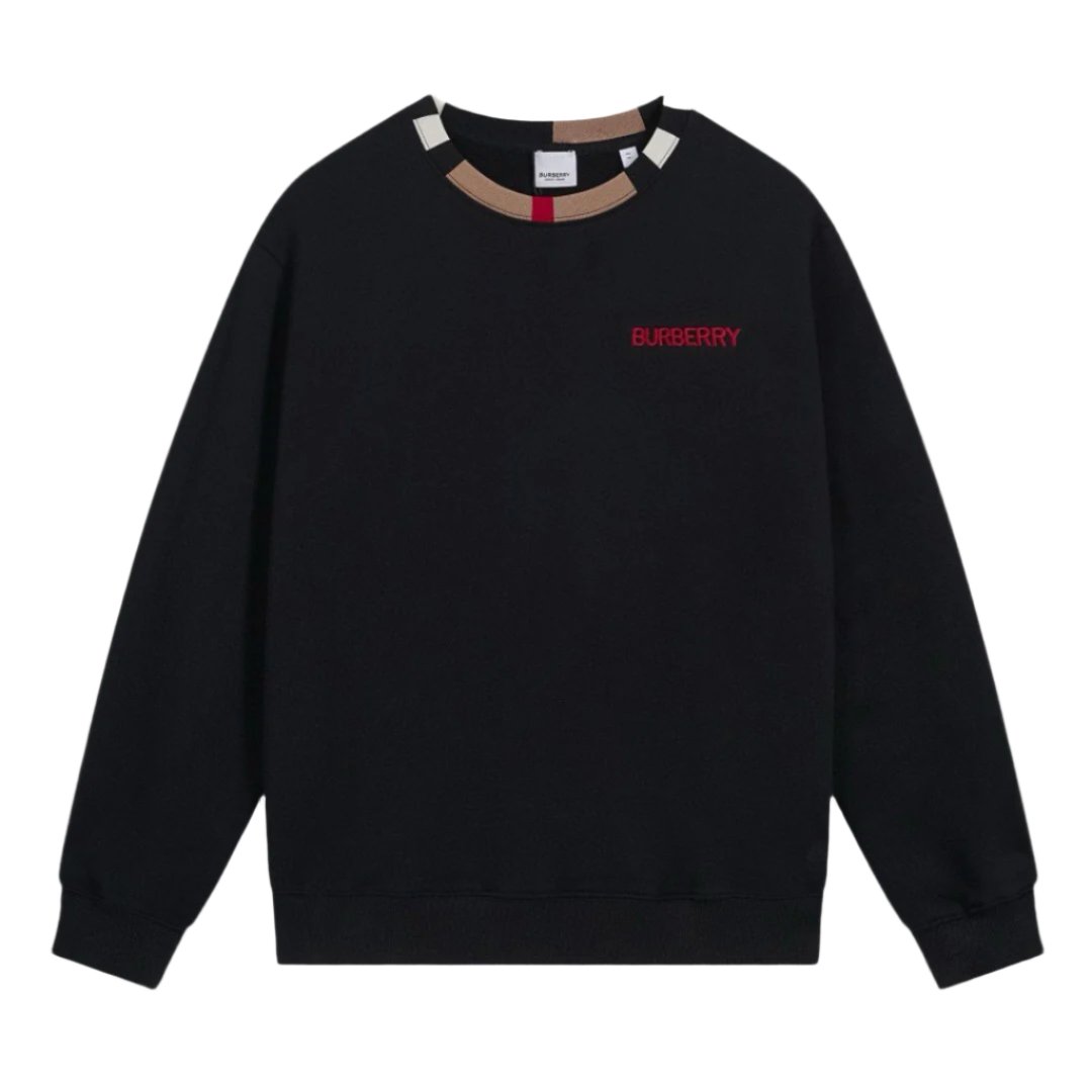 BURBERRY JARRAD BLACK COTTON ICON STRIPE COLLAR RED LOGO SWEATER - Banlieue91