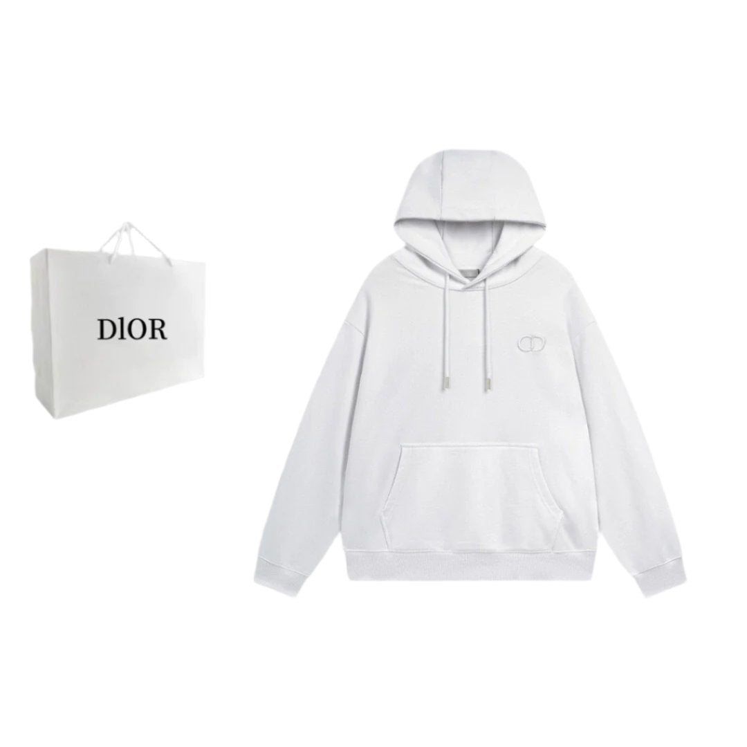 Dior Classic Letter Embroidered Hoodie White - Banlieue91