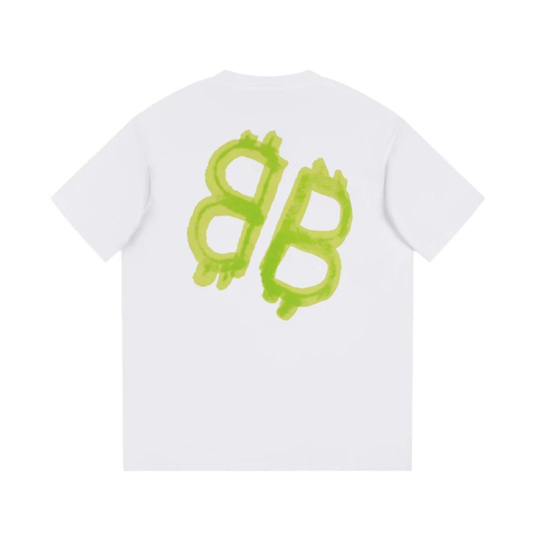 Balenciaga White & Green T-Shirt Without Collar - Banlieue91