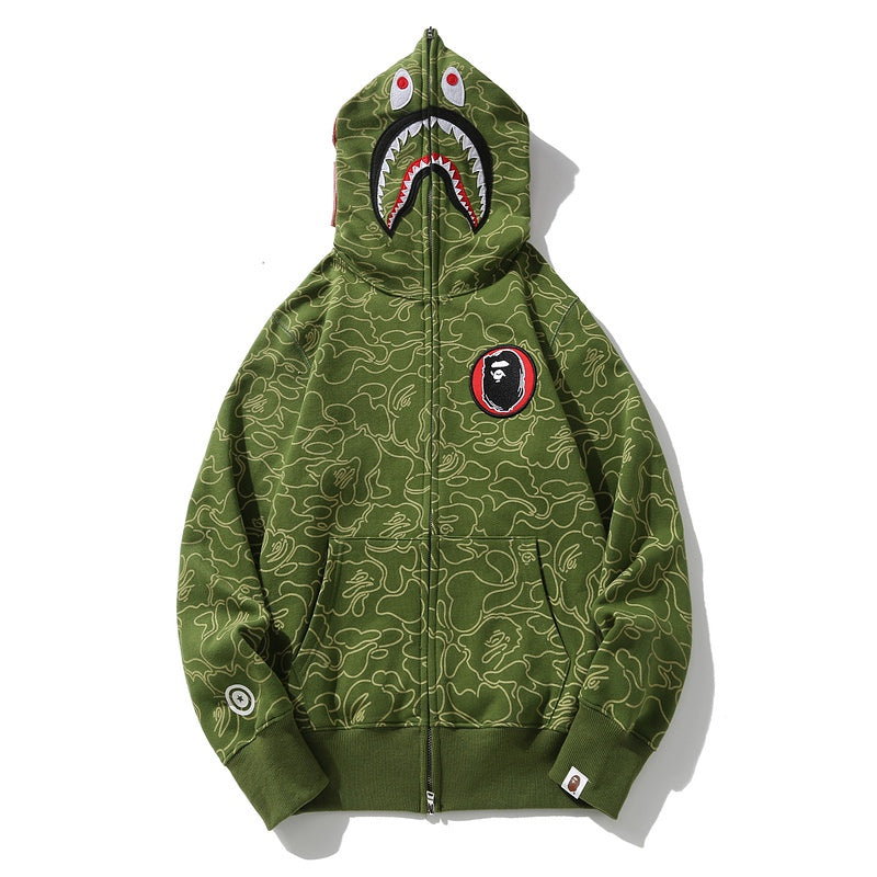 BAPE Line Camo Shark Full Zip Hoodie A Bathing Ape 'Green' - Banlieue91