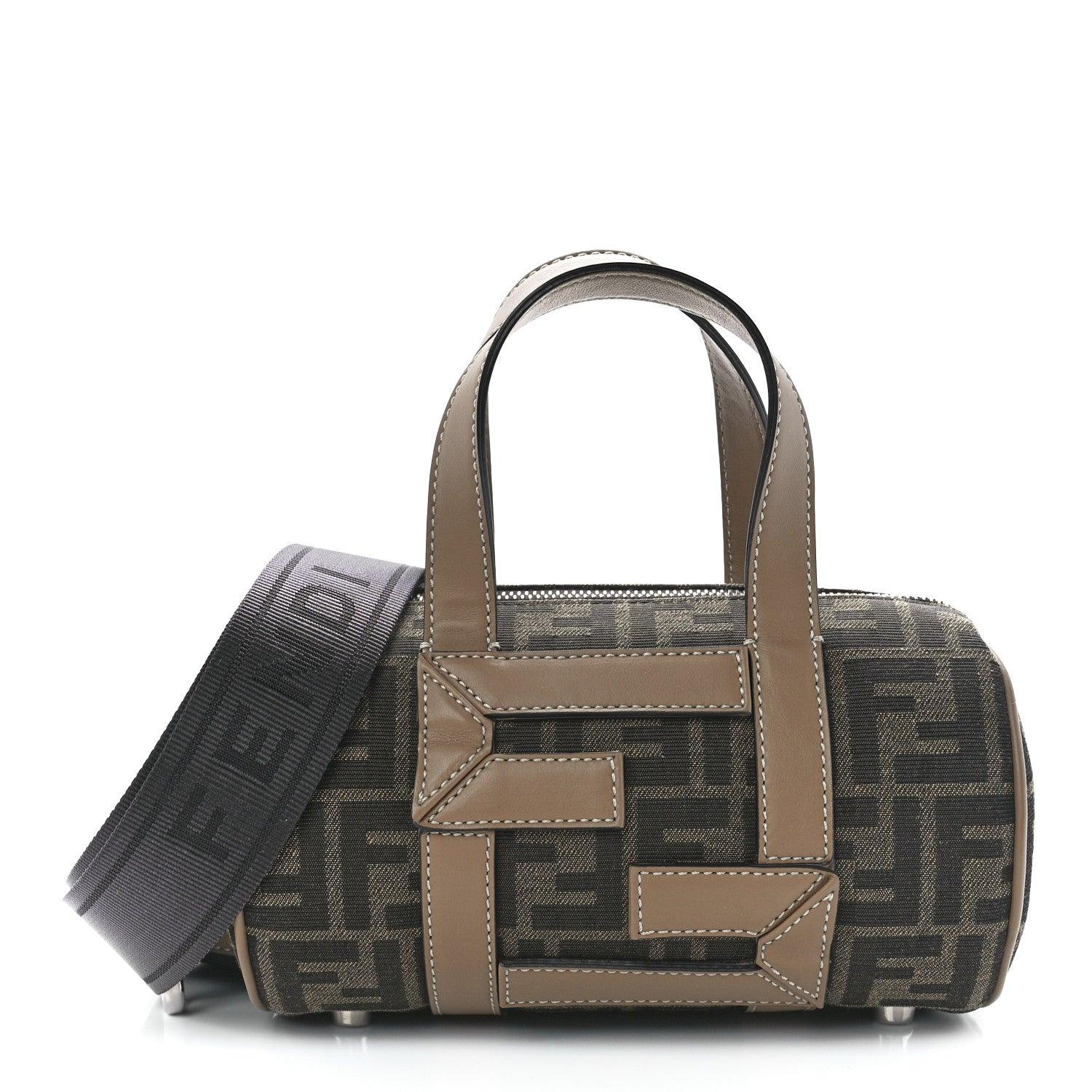 Fendi Fabric Jacquard Vitello Grace FF 1974 Mini O'Lock Bowling Bag Tobacco Moro Sand - Banlieue91