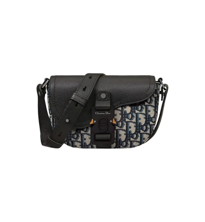 Mini Saddle Messenger Bag with Flap Black Dior Oblique Jacquard and Black Grained Calfskin - Banlieue91