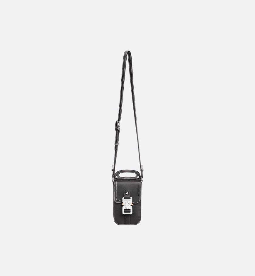 Saddle Vertical Pouch with Strap Black Dior Oblique Jacquard with Black Grained Calfskin - Banlieue91