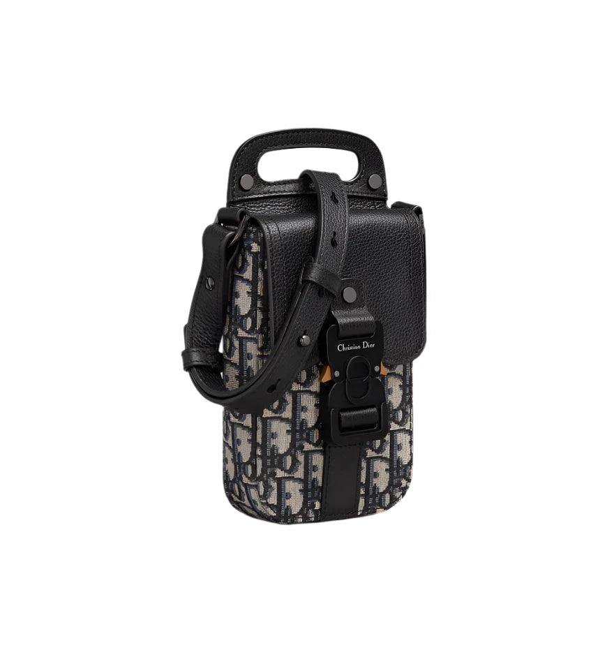 Saddle Vertical Pouch with Strap Beige and Black Dior Oblique Jacquard with Black Grained Calfskin - Banlieue91