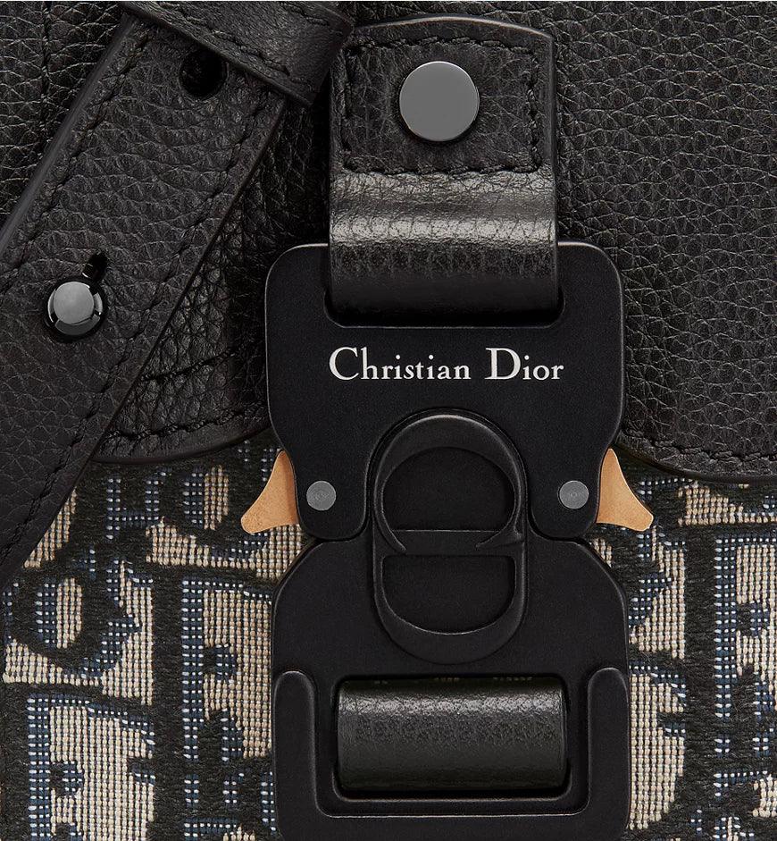 Saddle Vertical Pouch with Strap Beige and Black Dior Oblique Jacquard with Black Grained Calfskin - Banlieue91