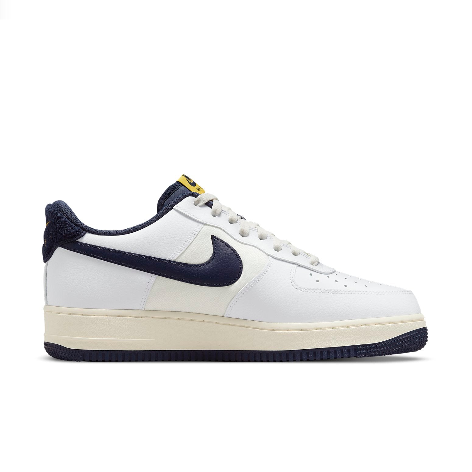 Nike Air Force 1 '07 LV8 'Varsity Jacket - Michigan showcasing its stylish varsity design in White and Midnight Navy colorway.
