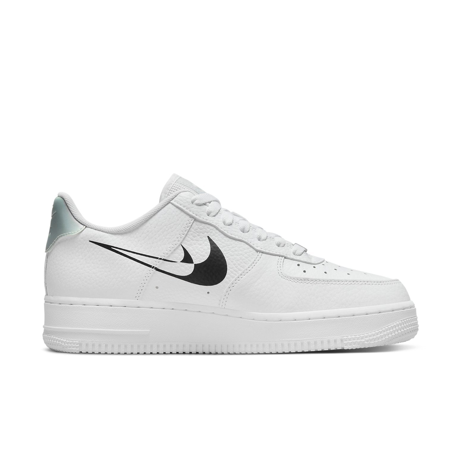 Close-up of Nike Air Force 1 LO '07 Double Negative White Black detailing highlighting the premium materials.