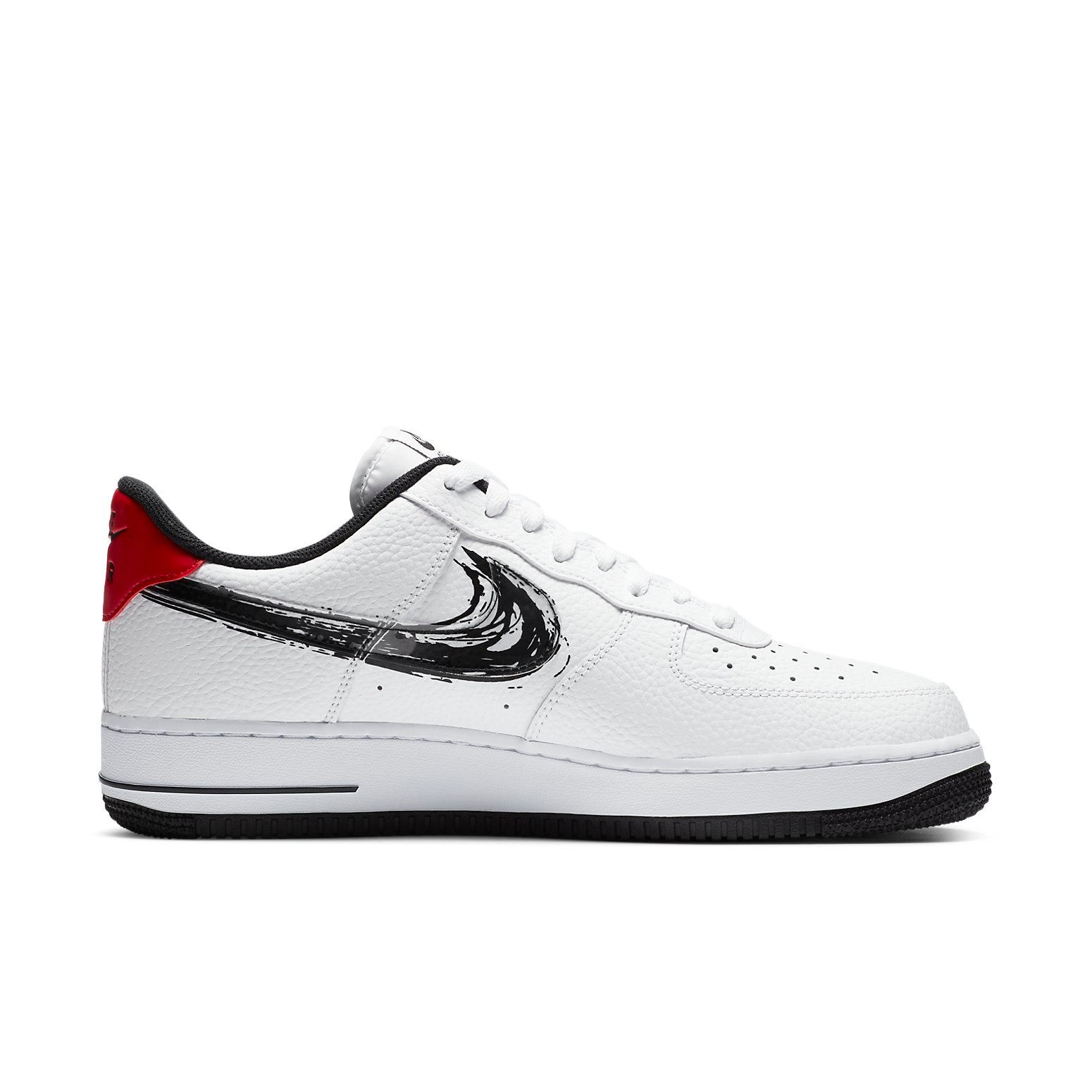 Close-up of the Nike Air Force 1 Low 'Brushstroke - White' detailing the leather texture and bright white midsole.