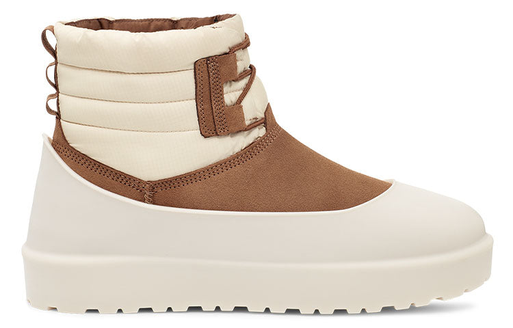 UGG Classic Mini Lace-Up Weather Boot 'Dune' worn in a winter outdoor setting, perfect for adding style and warmth.