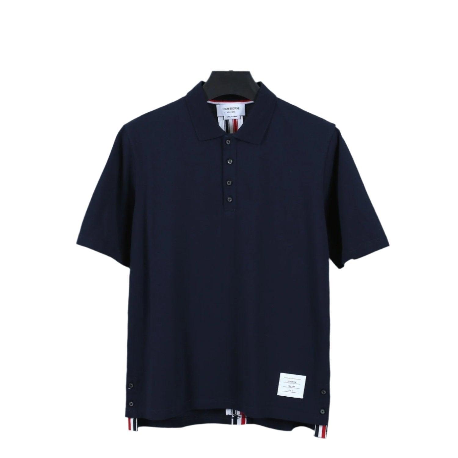 Thom Browne Navy Blue T-Shirt with Collar - Banlieue91