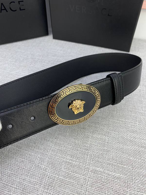 Versace Black Leather Vitello Belt Gold Medallion Buckle - Banlieue91