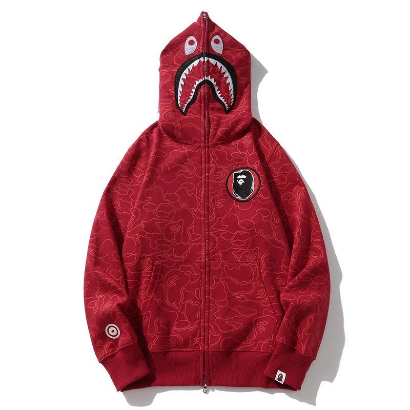 BAPE Line Camo Shark Full Zip Hoodie A Bathing Ape 'Red' - Banlieue91