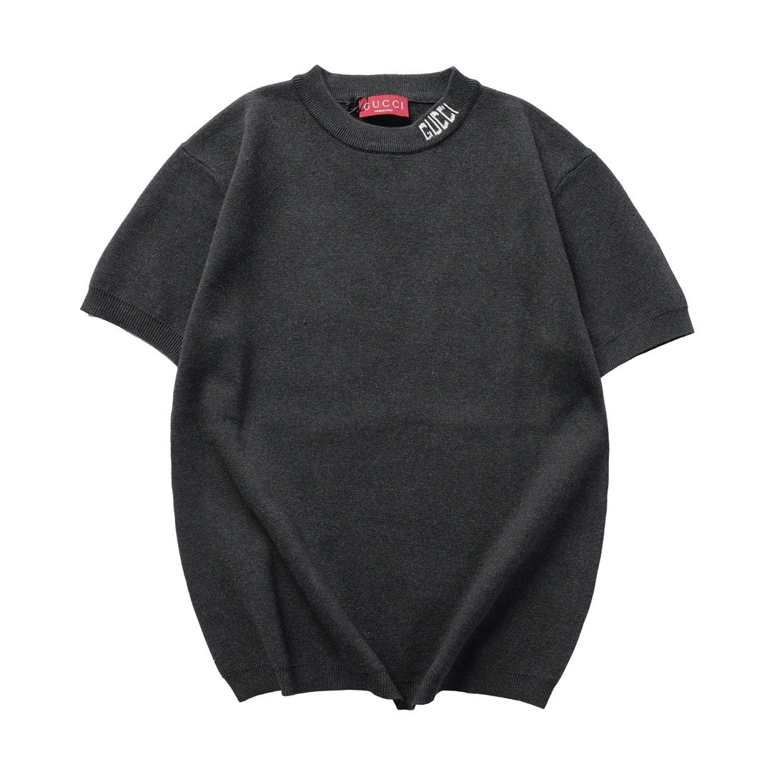 Gucci T-Shirt Without Collar 'Black' displayed on a mannequin, showcasing its minimalist design and iconic logo.