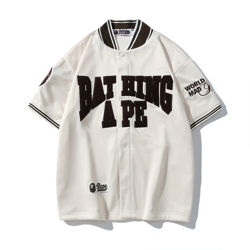 BATHNIG APE Men's BASEBALL JERSEY S/S SHIRT Brown / Ivory / Green - Banlieue91