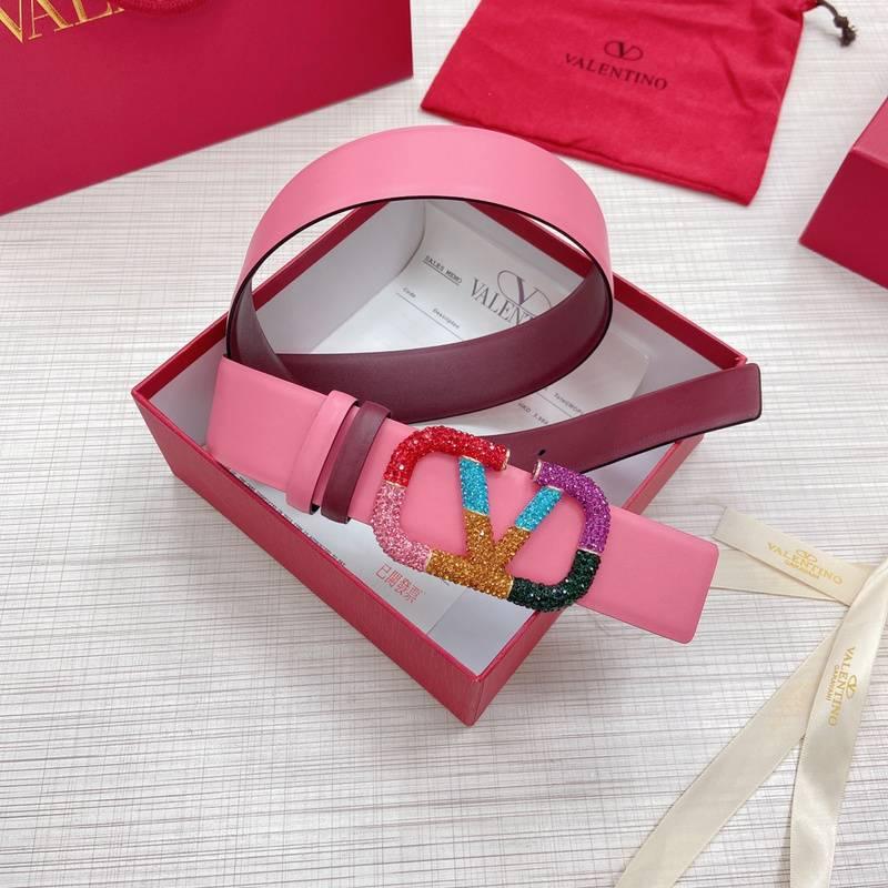 VALENTINO GARAVANI V logo Rainbow Reversible Leather Belt 'Pink/Red' - Banlieue91