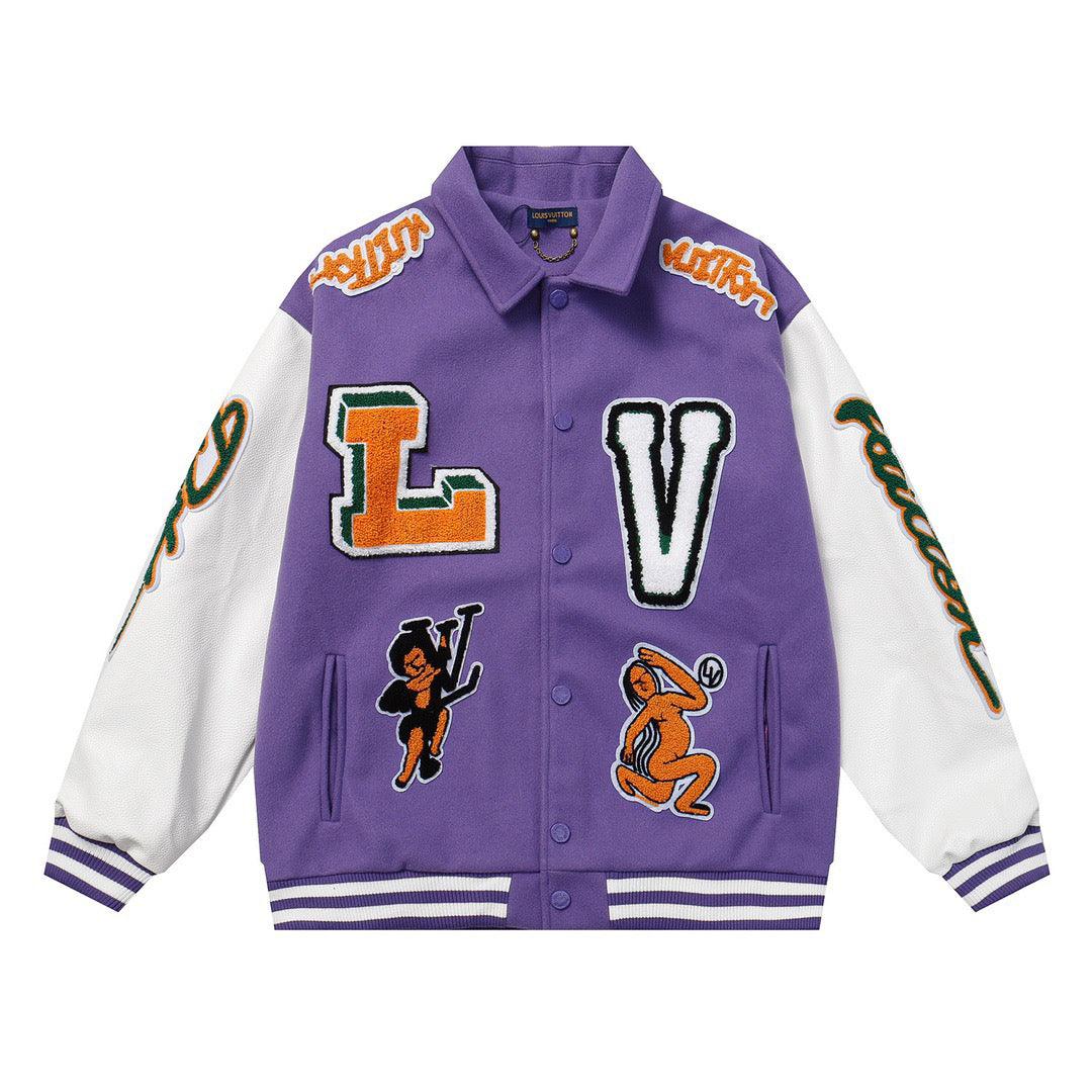 Louis Vuitton Virgil Purple Multi Patch Varsity Runway Jacket - Banlieue91