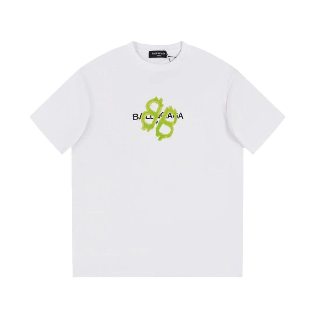 Balenciaga White & Green T-Shirt Without Collar - Banlieue91