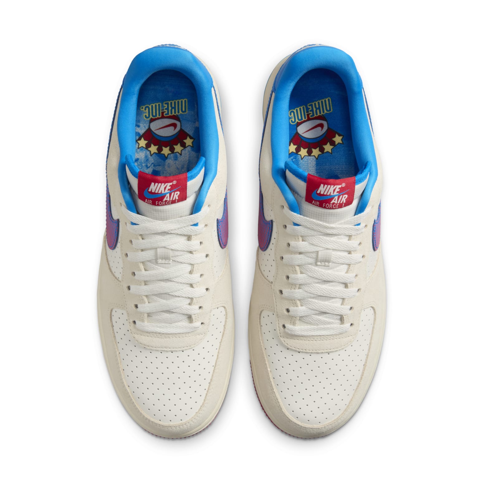 Close-up view of Air Force 1 '07 LV8 'Coconut Milk Red Photo Blue' featuring premium materials and stylish design elements.