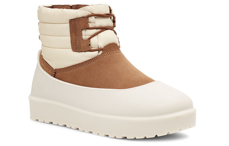 UGG Classic Mini Lace-Up Weather Boot 'Dune' showcasing its stylish lace-up design and plush sheepskin lining for winter warmth.