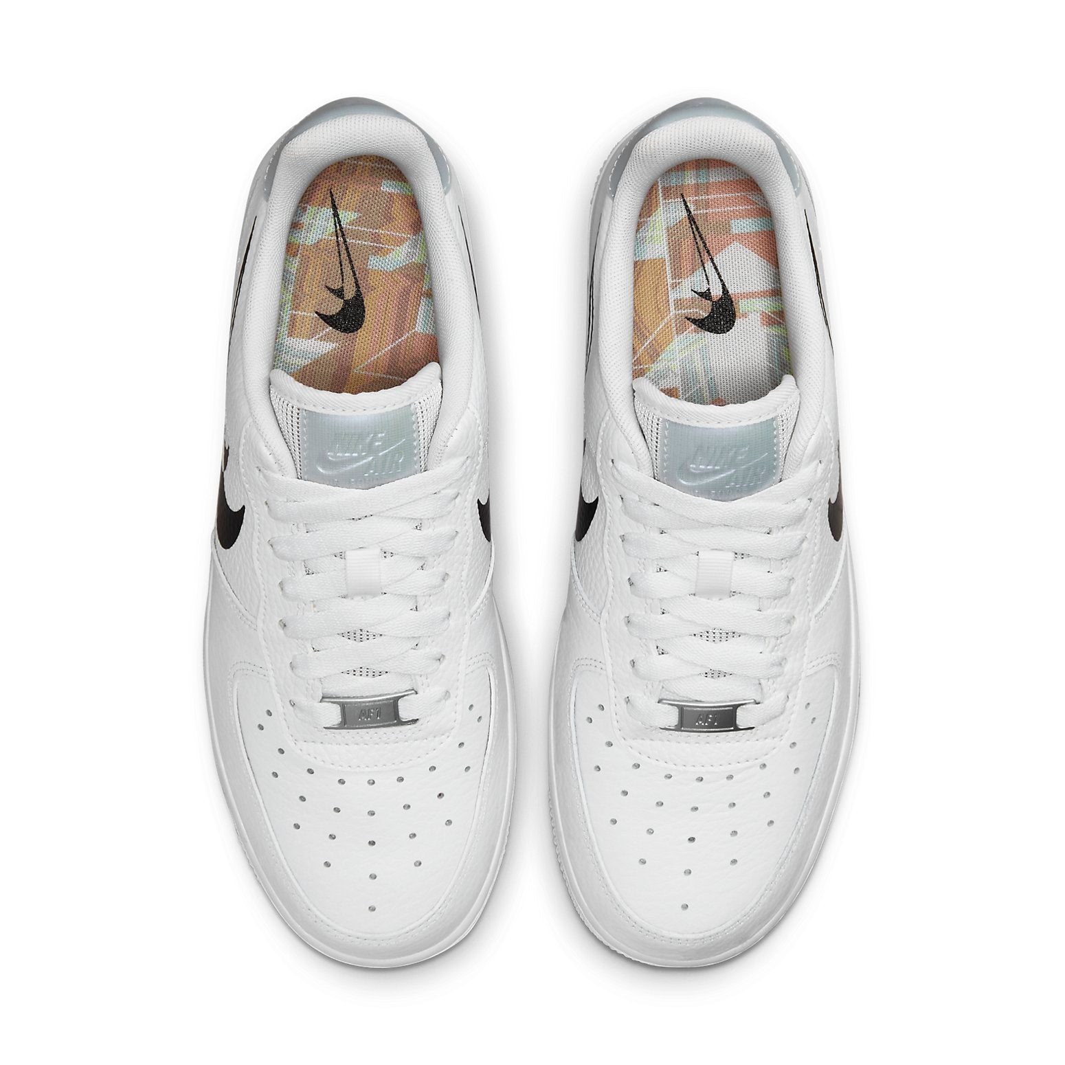 Nike Air Force 1 LO '07 Double Negative White Black displayed in a flat lay, featuring its sleek silhouette and colorway.