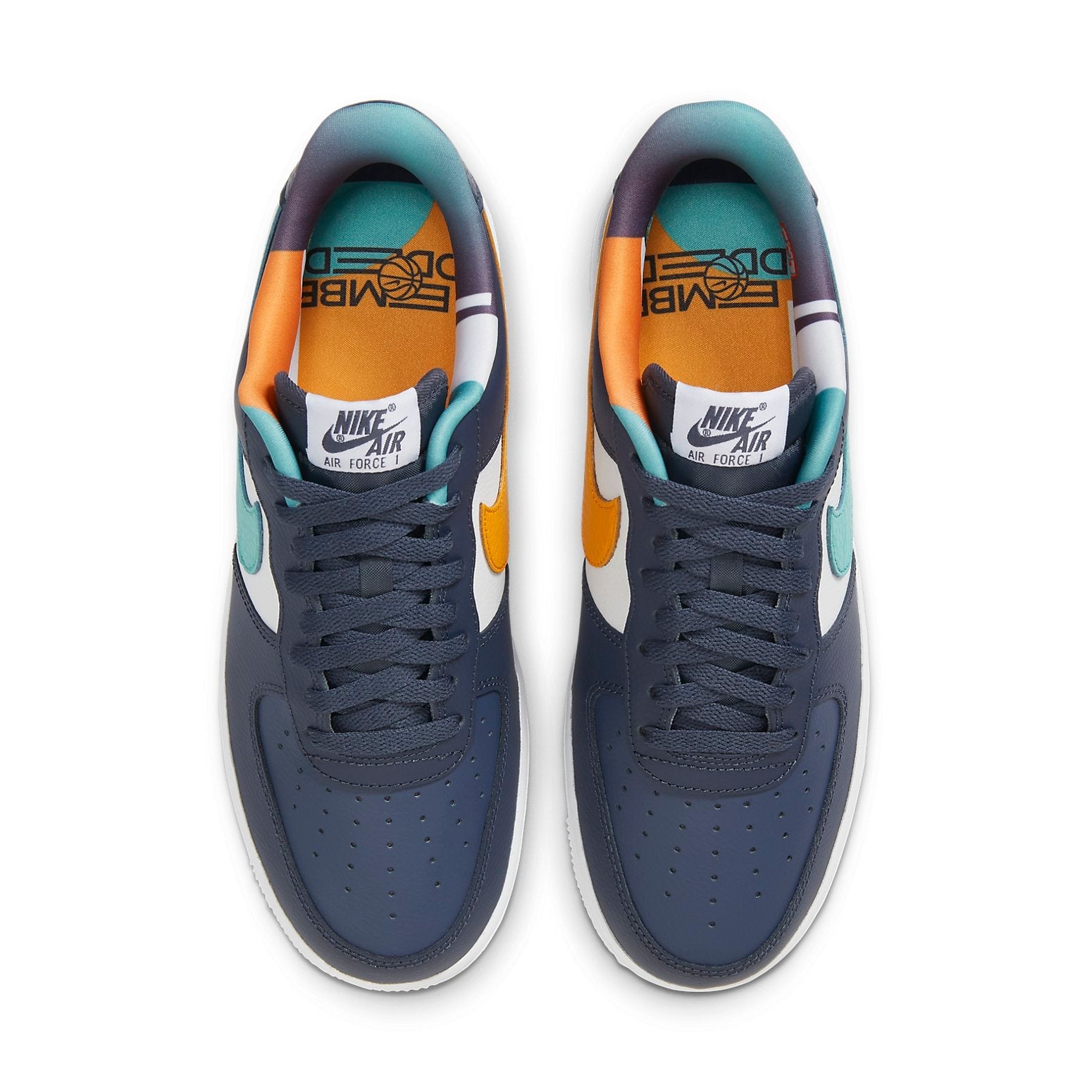 Air Force 1 '07 LV8 EMB 'Thunder Blue Washed Teal' sneaker on display with contrasting colors.