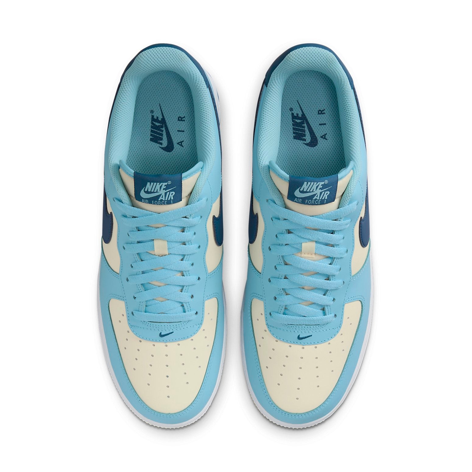 Air Force 1 Low 'Coconut Milk Aquarius Blue' sneaker showcasing the leather upper in Coconut Milk with Aquarius Blue overlays.